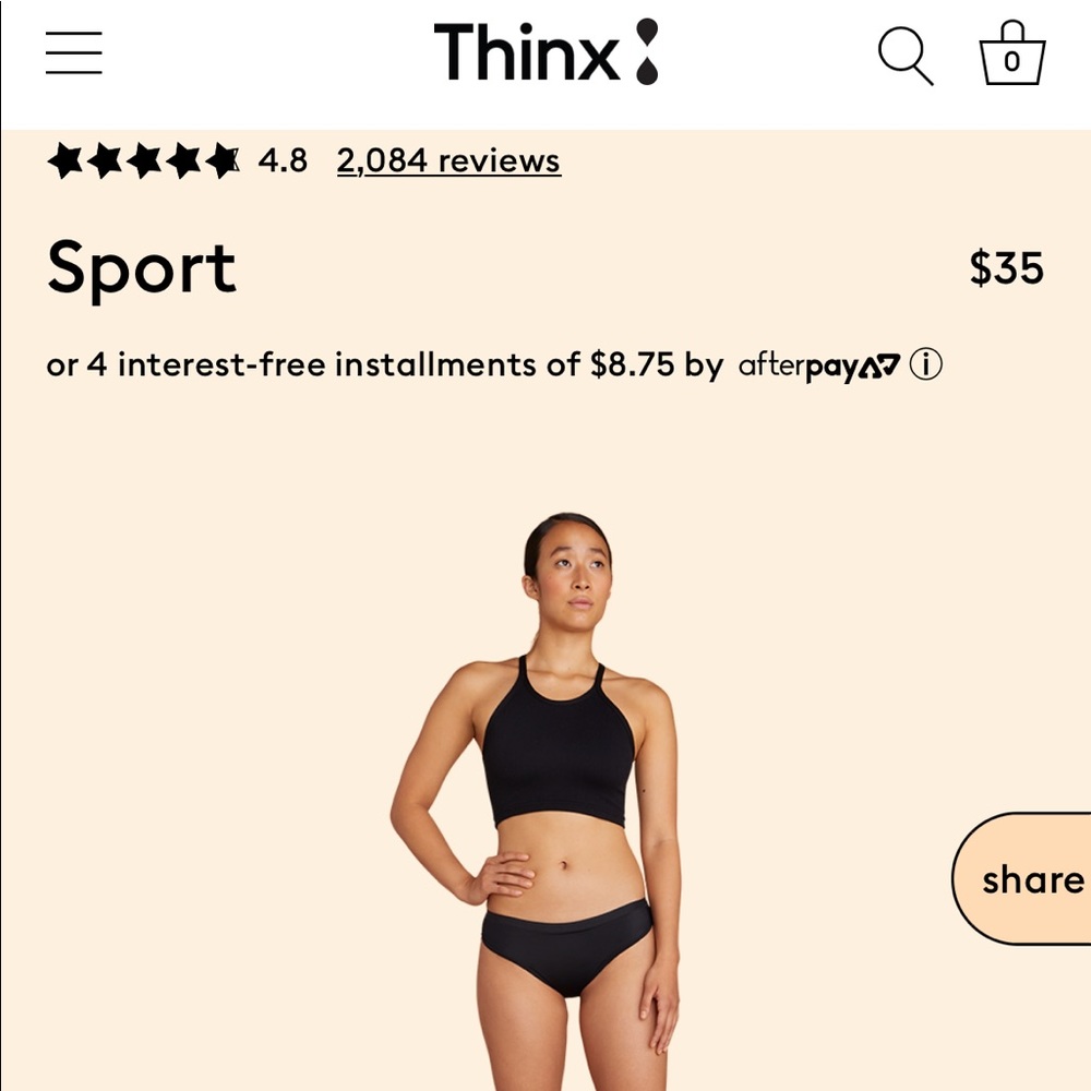 Thinx Period Underwear | Sport | Black | 2XL